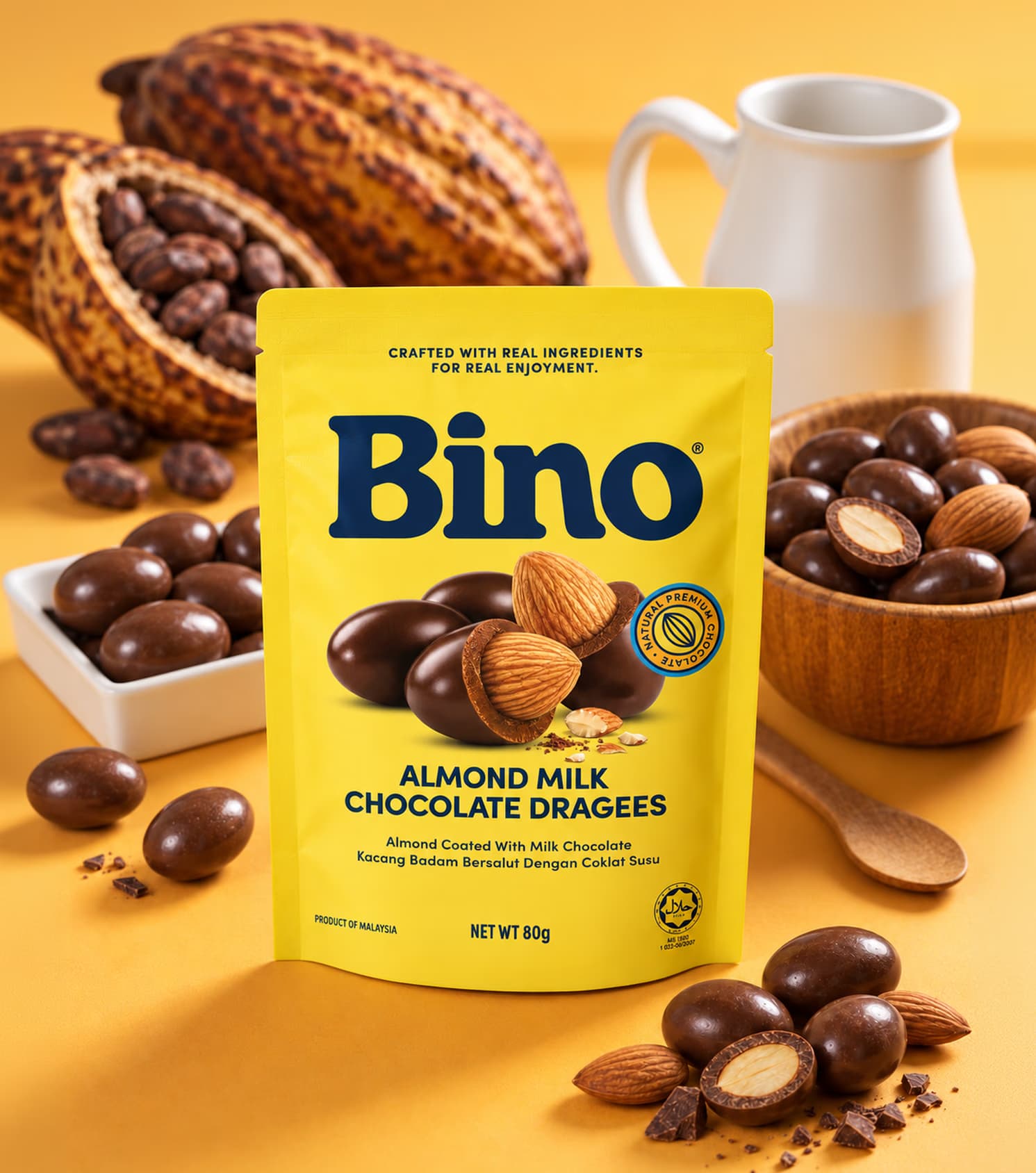 Bino hero packaging with cacao and dragees